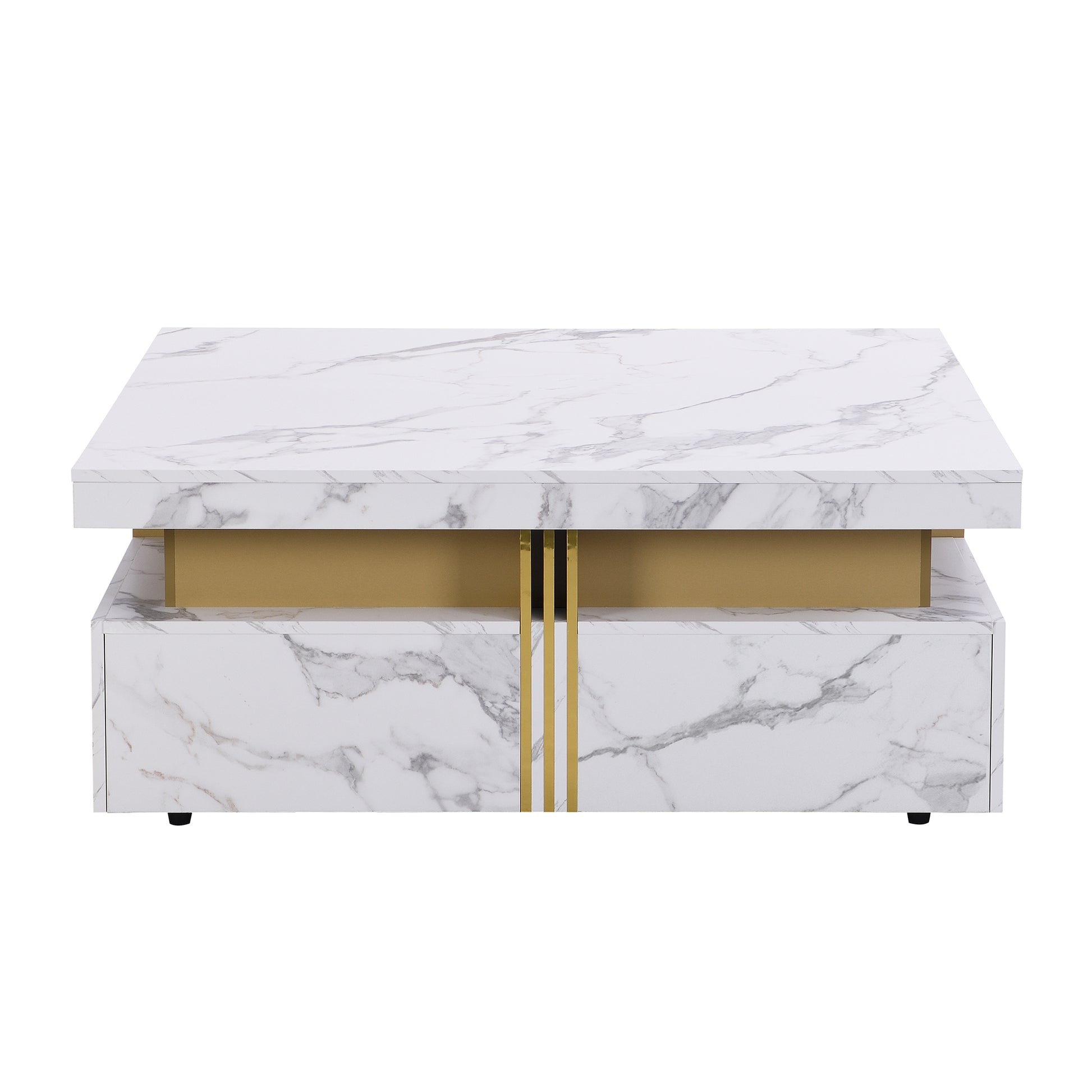 Modern White Square Storage Coffee Table With 4 Drawers White Mdf