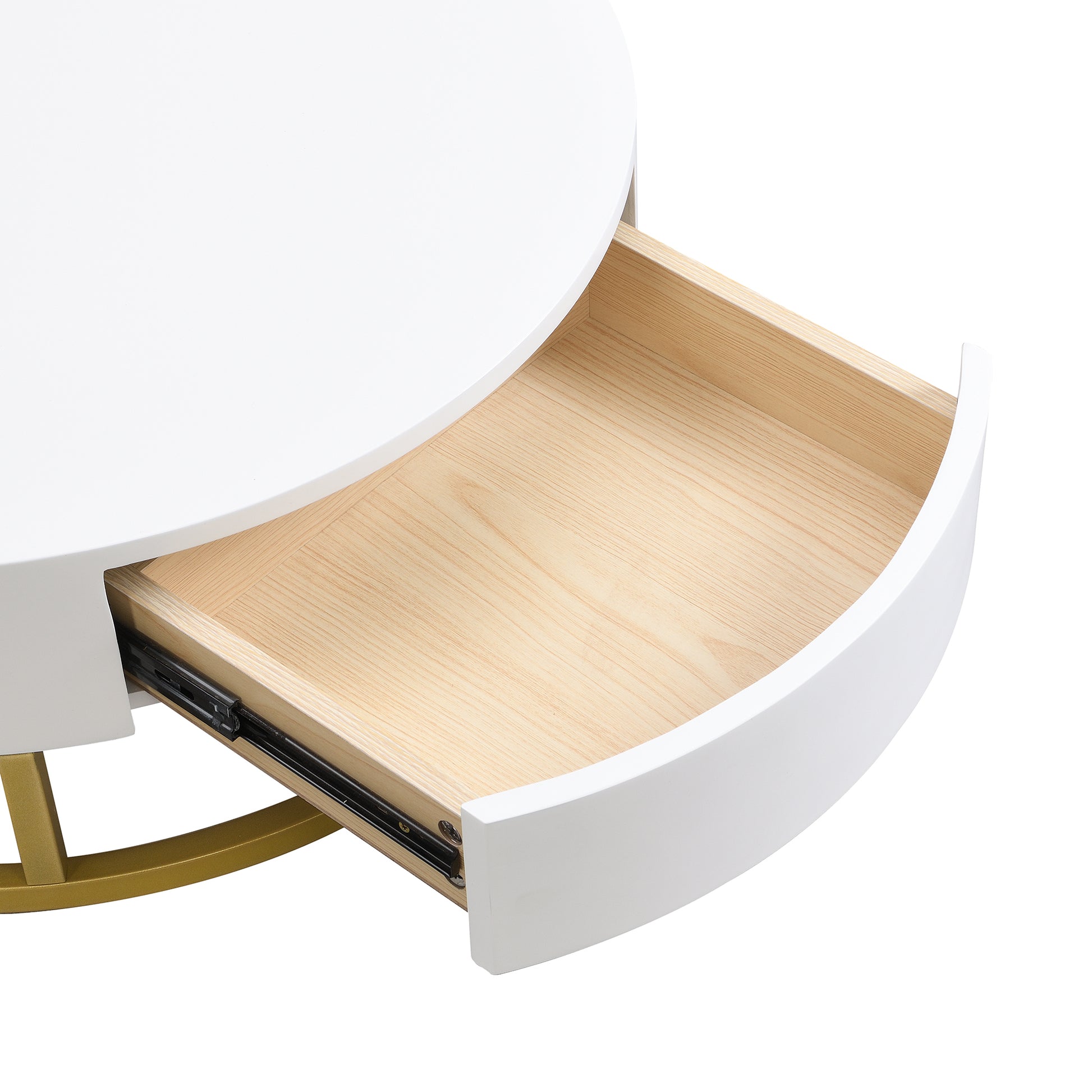 Modern Round Lift Top Nesting Coffee Tables With 2 Drawers White & Natural Oak Natural Wood Antique White Mdf