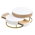 Modern Round Lift Top Nesting Coffee Tables With 2 Drawers White & Natural Oak Natural Wood Antique White Mdf