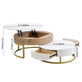 Modern Round Lift Top Nesting Coffee Tables With 2 Drawers White & Natural Oak Natural Wood Antique White Mdf