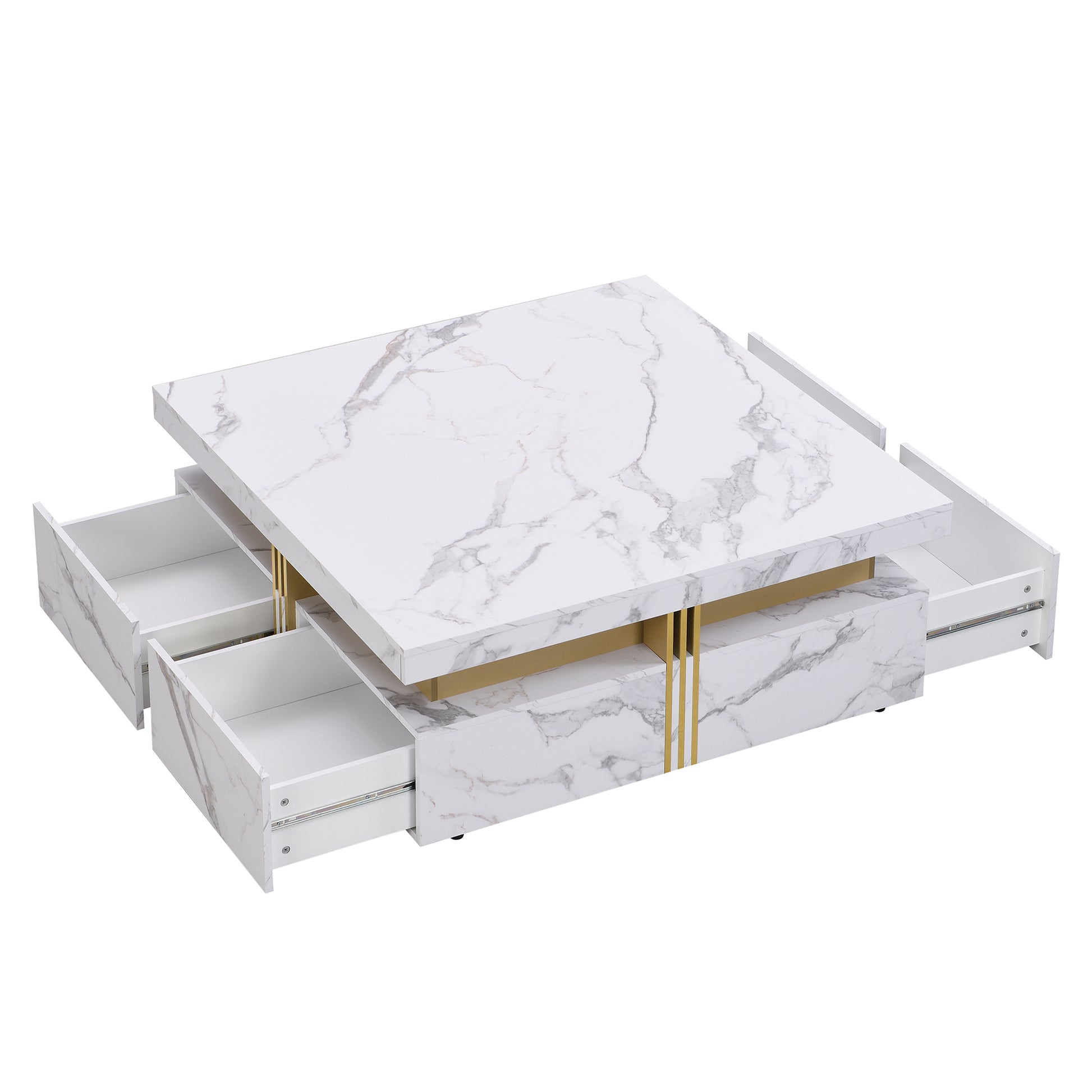 Modern White Square Storage Coffee Table With 4 Drawers White Mdf