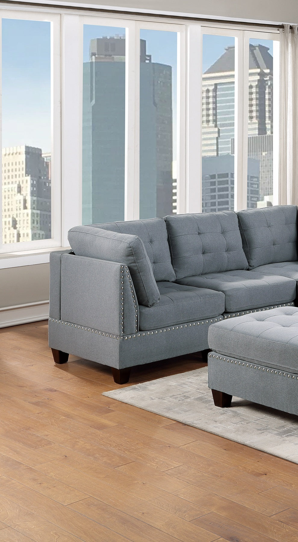 Living Room Furniture Tufted Corner Wedge Grey Linen grey-primary living