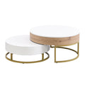 Modern Round Lift Top Nesting Coffee Tables With 2 Drawers White & Natural Oak Natural Wood Antique White Mdf