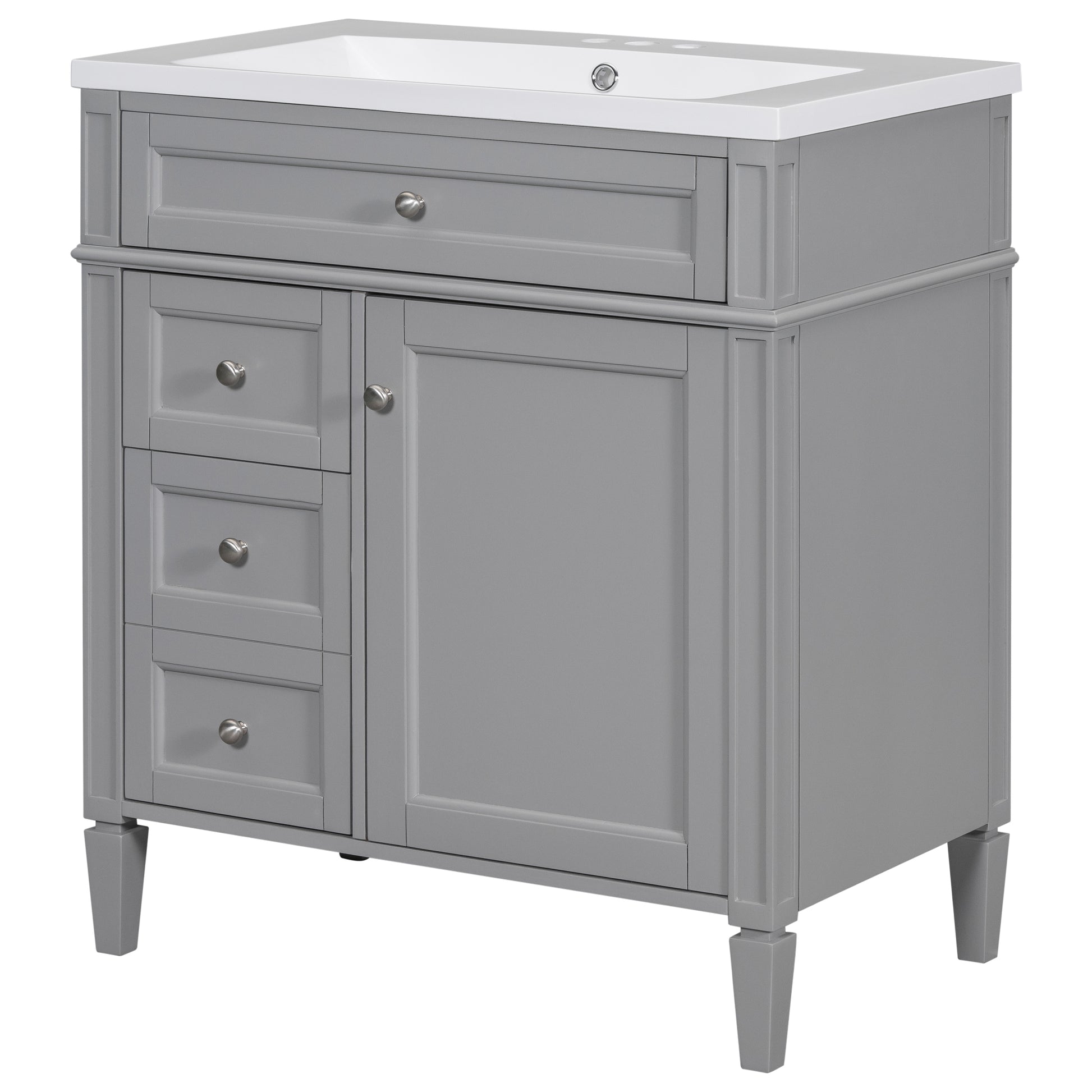 30'' Bathroom Vanity With Top Sink, Modern Bathroom Storage Cabinet With 2 Drawers And A Tip Out Drawer, Single Sink Bathroom Vanity Grey Mdf