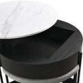 Modern Round Lift Top Coffee Table With Storage & 3 Ottoman White & Black Black Mdf