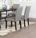 Modern Classic Dining Room Furniture Natural Wooden Rectangle Top Dining Table 6X Side Chairs Gray Fabric Nail Heads Trim And Storage Shelve 7Pc Dining Set Wood Dining Room Rubberwood Rectangular Dining Table With Chair Upholstered Chair Wood Gray Solid