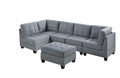 Contemporary Modular Sectional 6Pc Set Living Room Furniture Corner Sectional Gray Linen Like Fabric Tufted Nail Heads 2X Corner Wedge 3X Armless Chair And 1X Ottoman Gray Linen Primary Living Space Tufted Back Contemporary,Modern Modular Fabric 6 Seat