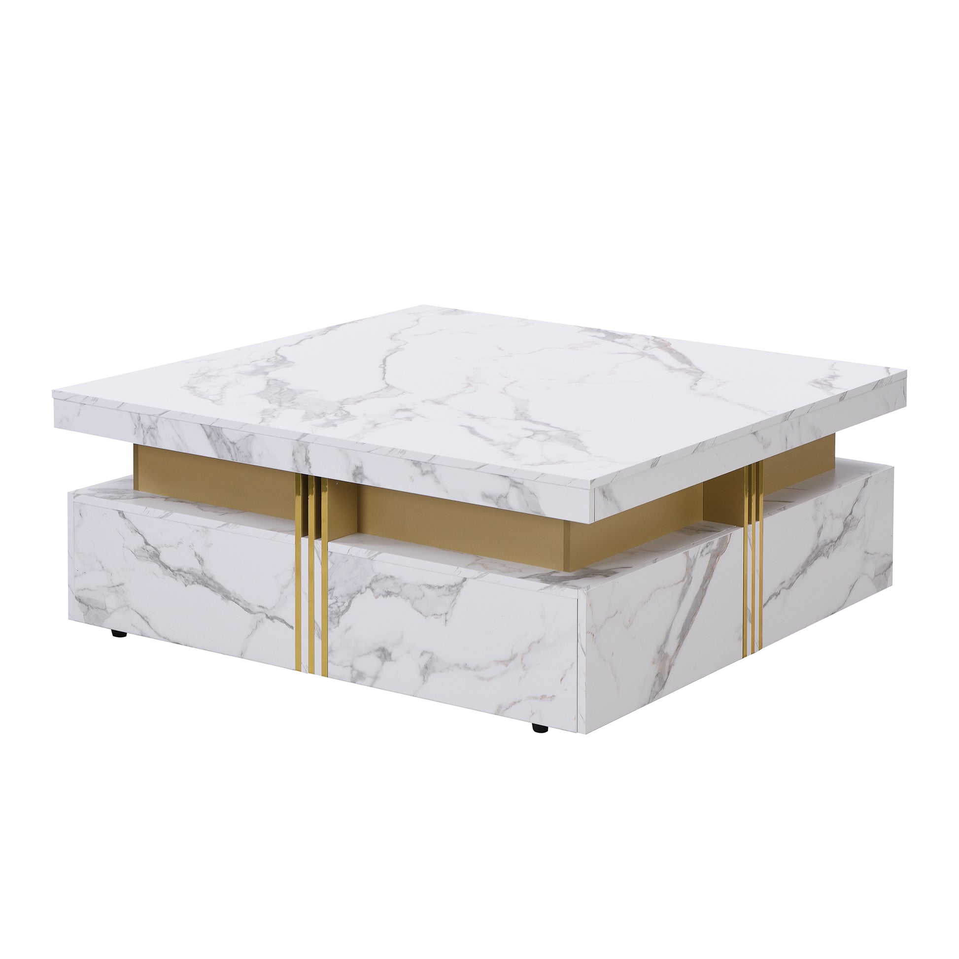 Modern White Square Storage Coffee Table With 4 Drawers White Mdf