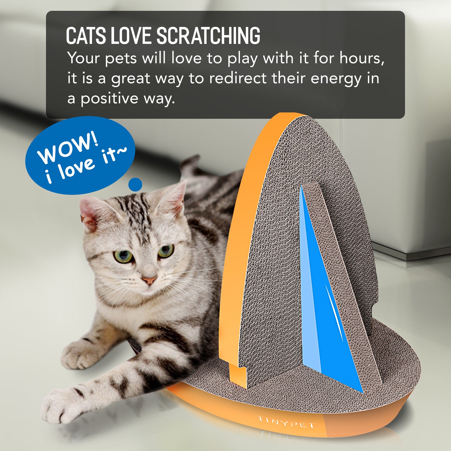 Cat Condo Scratcher Post Cardboard, Sailboat Shape Cat Scratching Board, 21.26X13.78X15.75 Inch Yellow Carbon Fiber