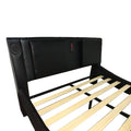 Faux Leather Upholstered Platform Bed Frame With Led Lighting, Bluetooth Connection To Play Music Control, Backrest Vibration Massage, Curve Design, Wood Slat Support, Exhibited Speakers,Queen Queen Black Mdf