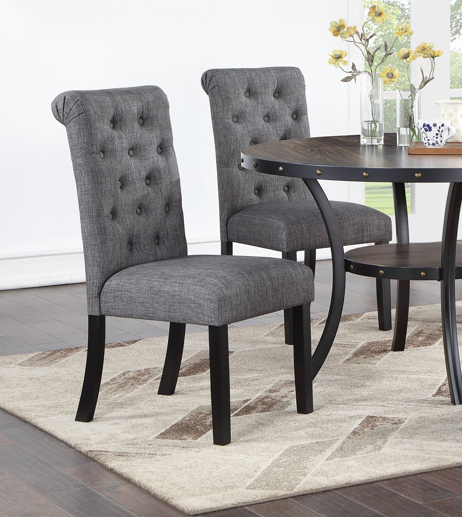 Charcoal Fabric Set of 2 Dining Chairs Contemporary charcoal grey-dining
