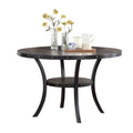 Modern Classic Dining Room Furniture Natural Wood Round Dining Table 4X Side Chairs Charcoal Fabric Tufted Roll Back Top Chair Storage Shelve 5Pc Dining Set Wood Dining Room Rubberwood Round Dining Table With Chair Upholstered Chair Wood Charcoal Grey