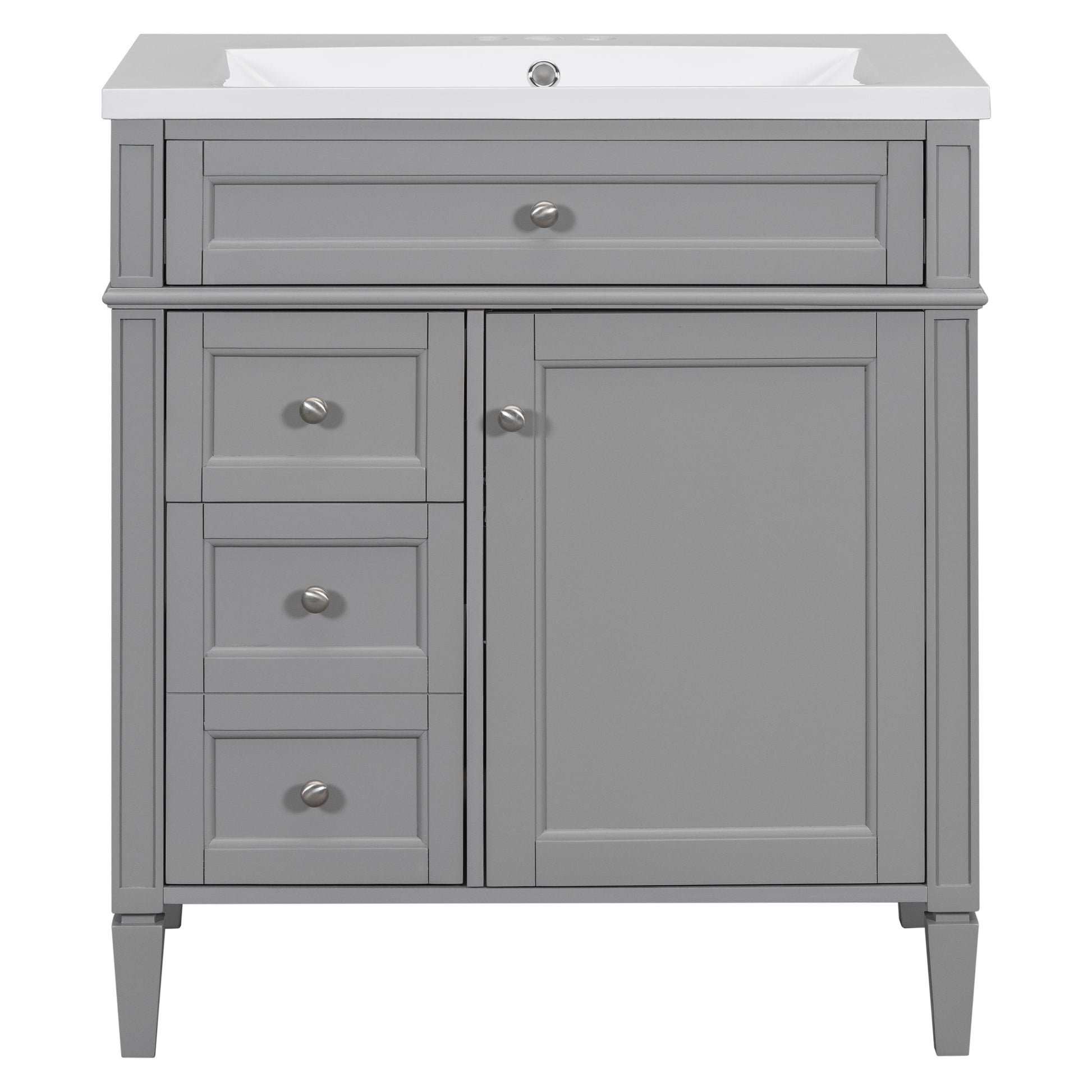 30'' Bathroom Vanity With Top Sink, Modern Bathroom Storage Cabinet With 2 Drawers And A Tip Out Drawer, Single Sink Bathroom Vanity Grey Mdf