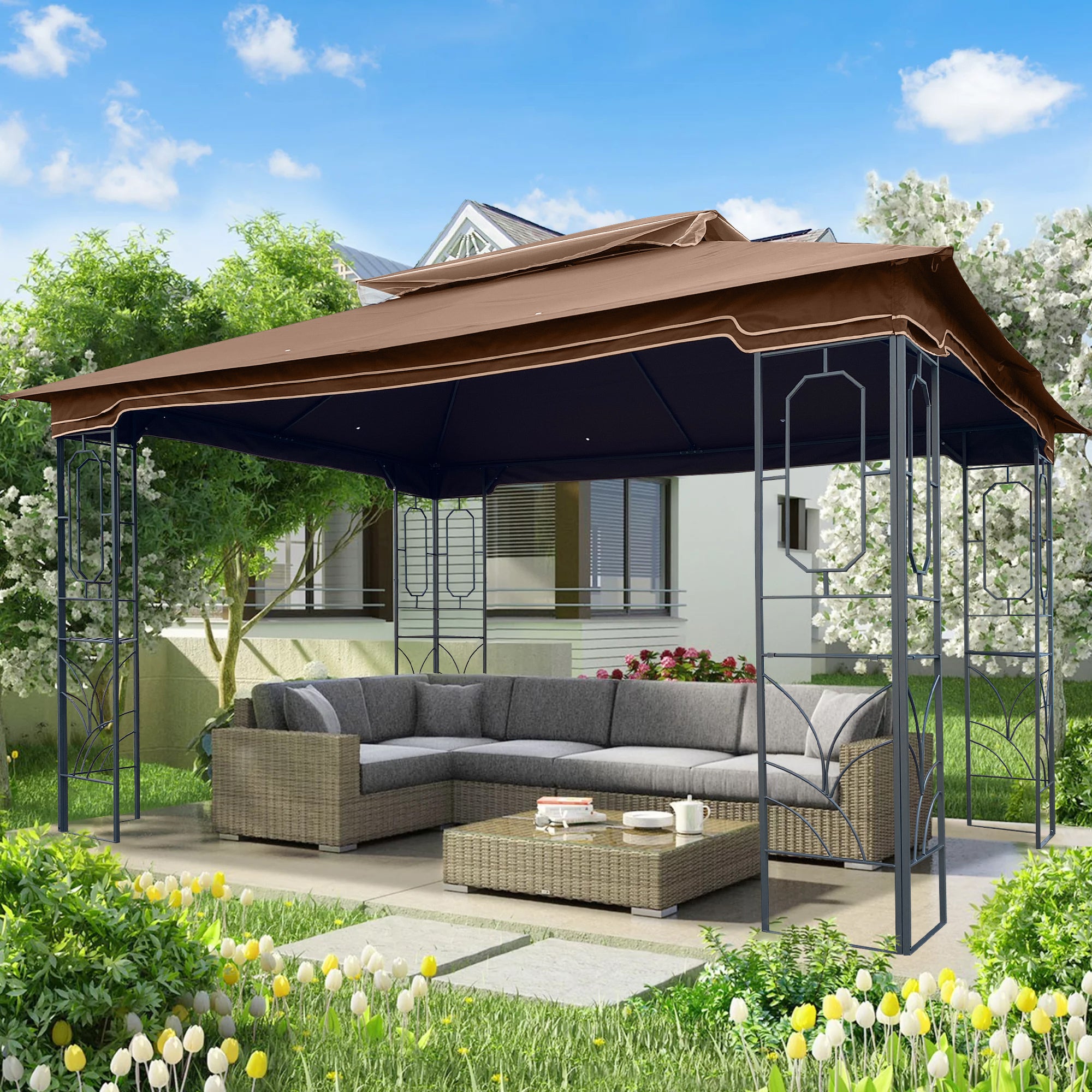 13x10 Outdoor Patio Gazebo Canopy Tent With Ventilated coffee-metal