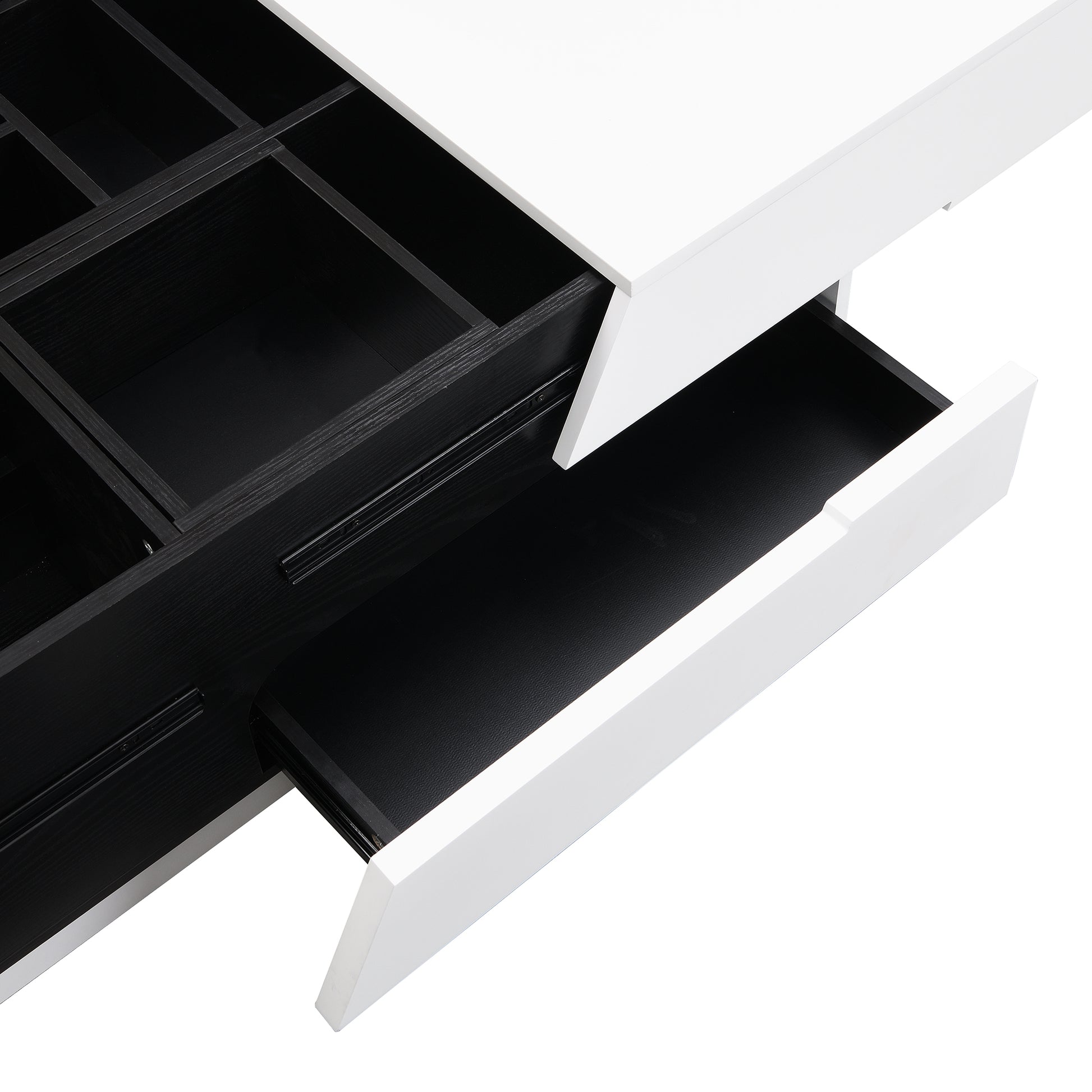 Modern Extendable Sliding Top Coffee Table With Storage In White&Black White Black Mdf