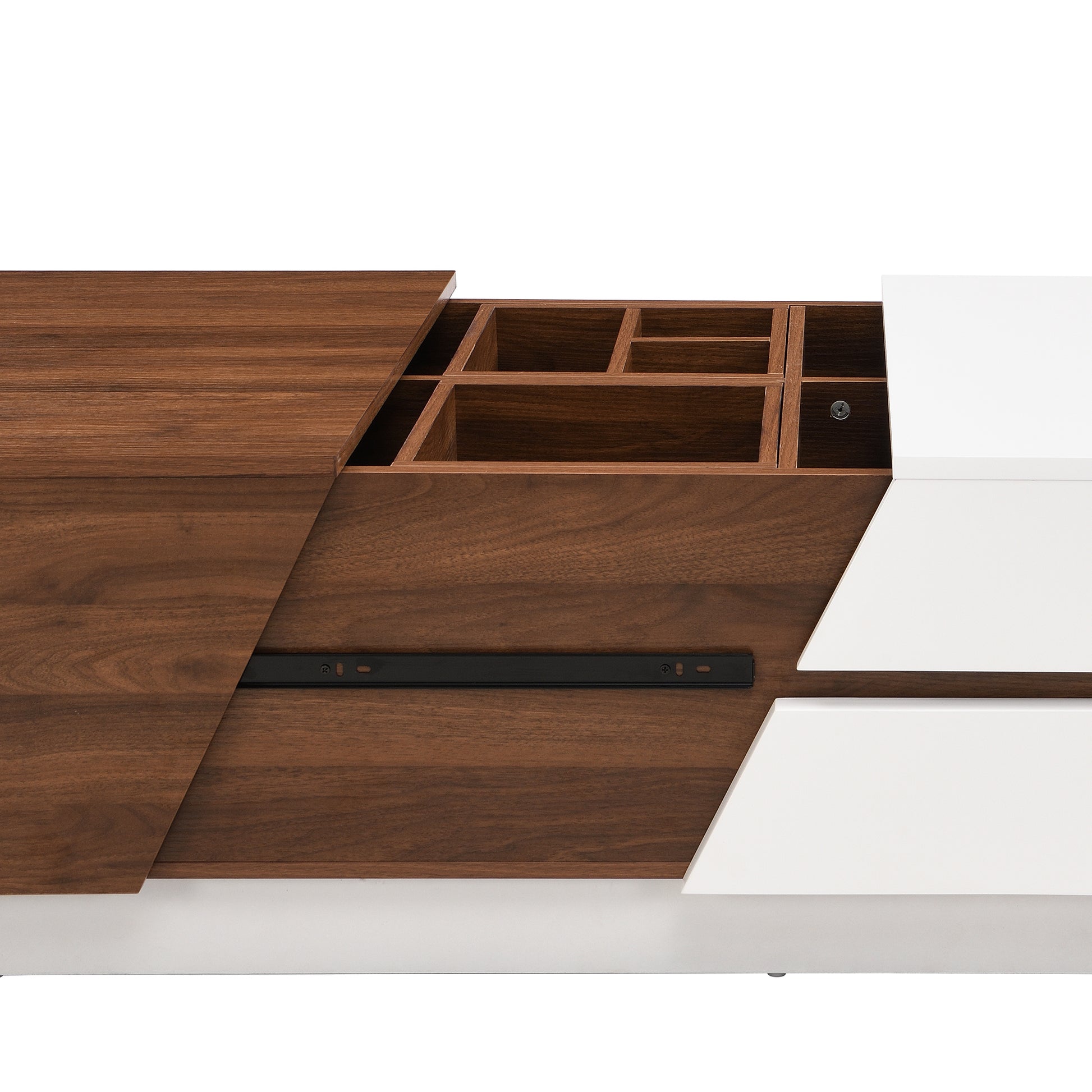 Modern Extendable Sliding Top Coffee Table With Storage In White&Walnut White Walnut Mdf