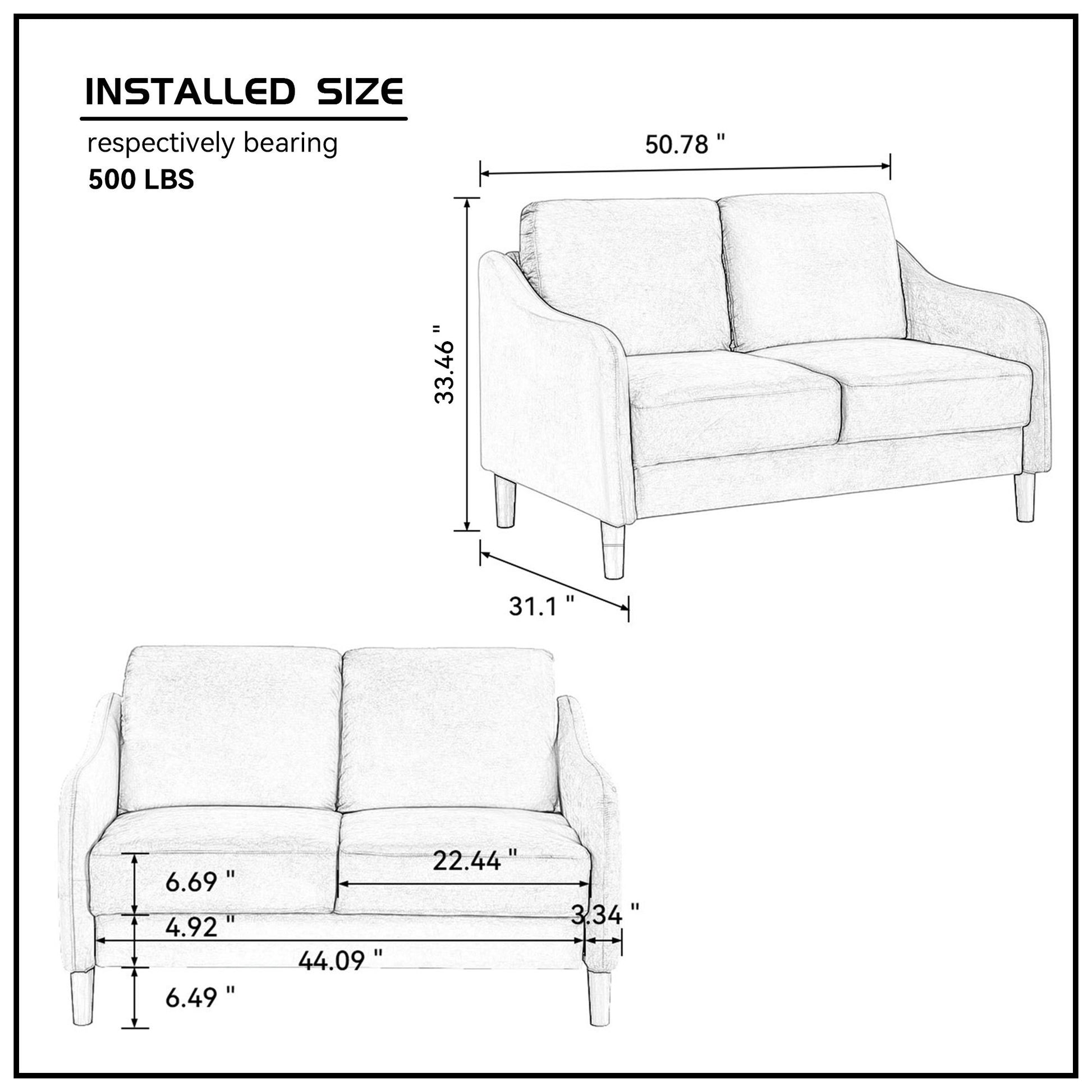 51.5" Loveseat Sofa Small Couch For Small Space For Living Room,Bedroom, Beige Beige Velvet