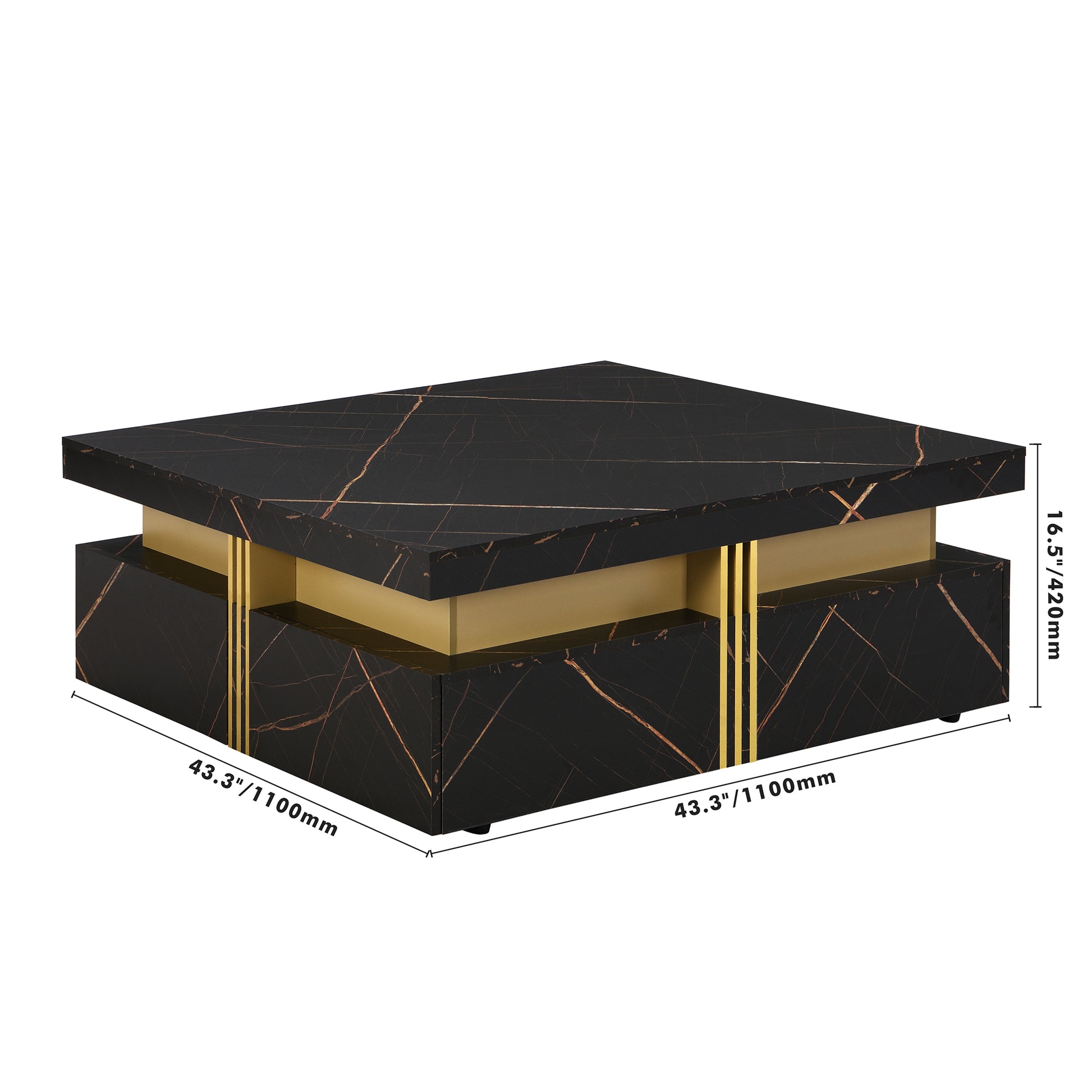 Modern Black Square Storage Coffee Table With 4 Drawers Black Mdf