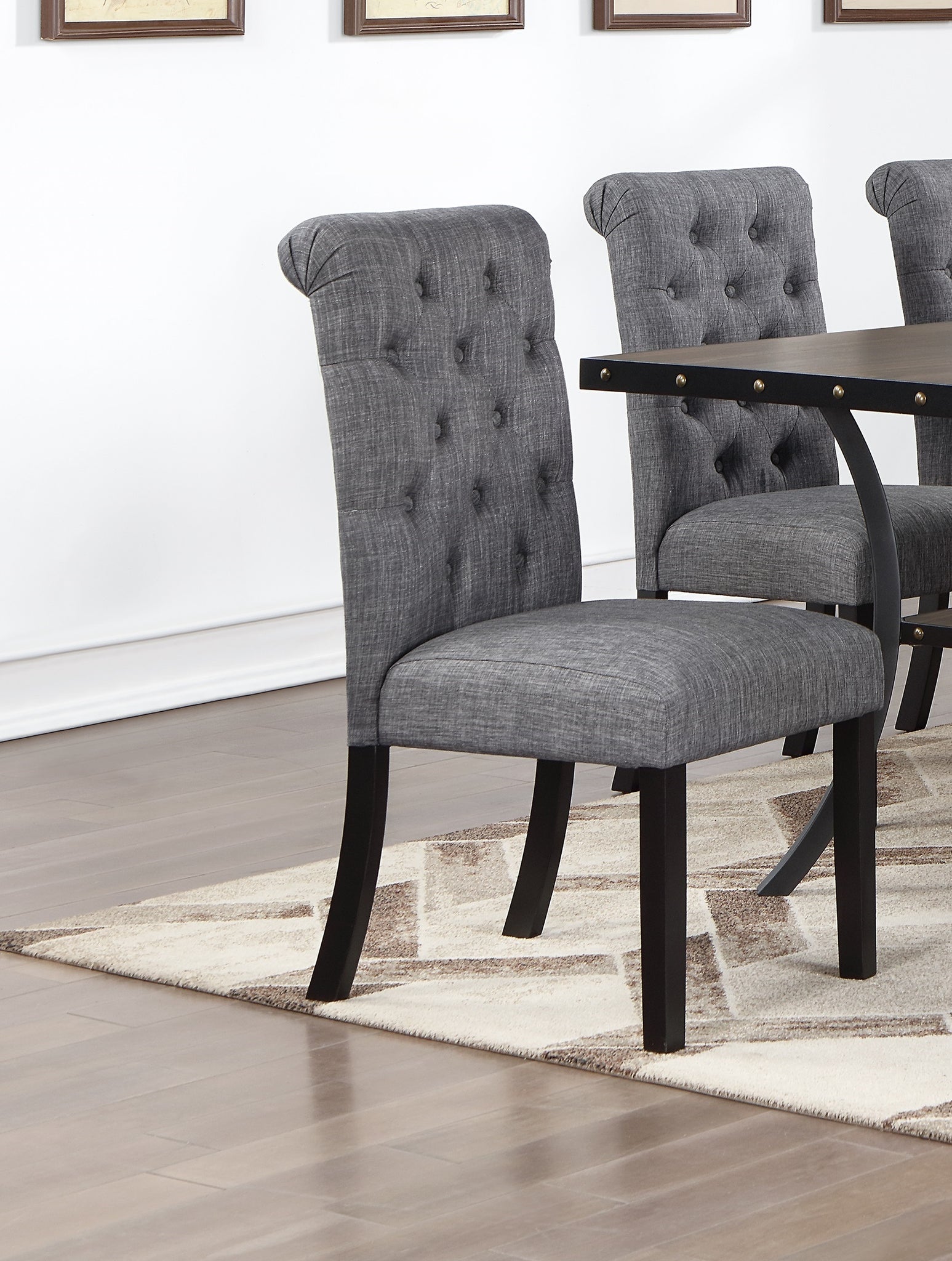 Charcoal Fabric Set of 2 Dining Chairs Contemporary charcoal grey-dining