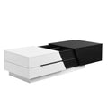 Modern Extendable Sliding Top Coffee Table With Storage In White&Black White Black Mdf