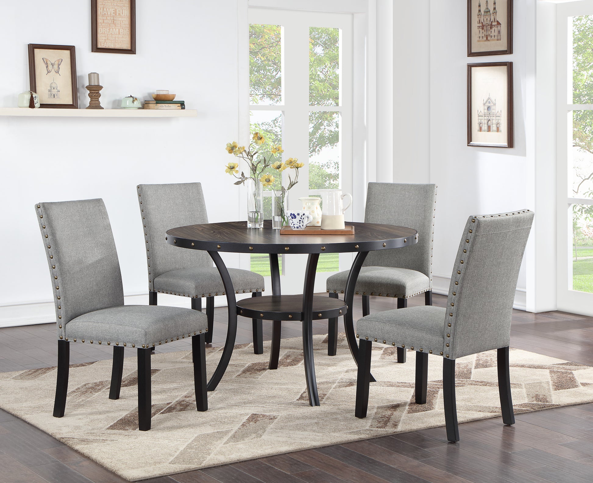 Grey Fabric Modern Set Of Dining Chairs Plush Cushion Side Chairs Na