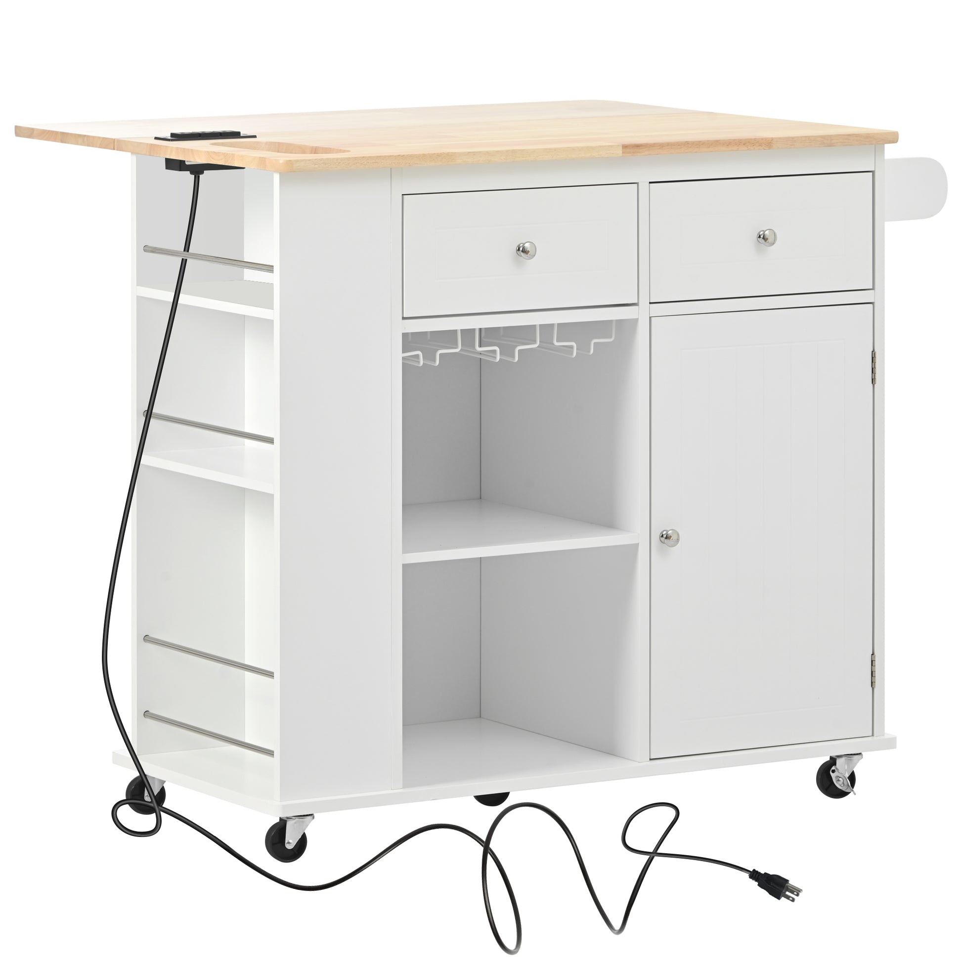 Kitchen Island with Power Outlet,Kitchen Storage white-mdf