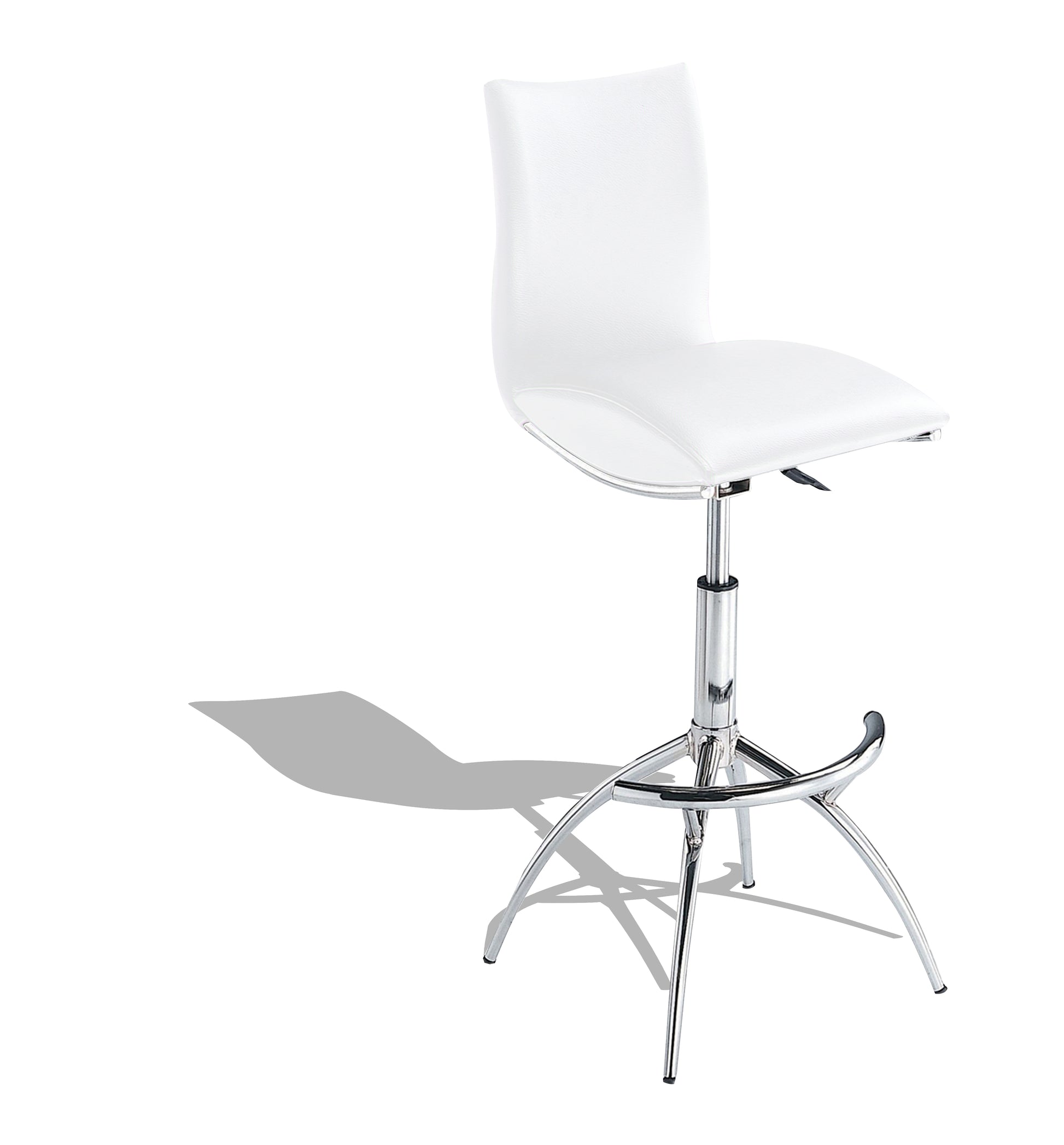 Modern Barstool Chrome Adjustable Height In White Color Cushion Solid Kitchen Solid Back Iron White Pu Polished Foam Wipe Clean Square Contemporary,Modern Bar Stools Foam Chrome