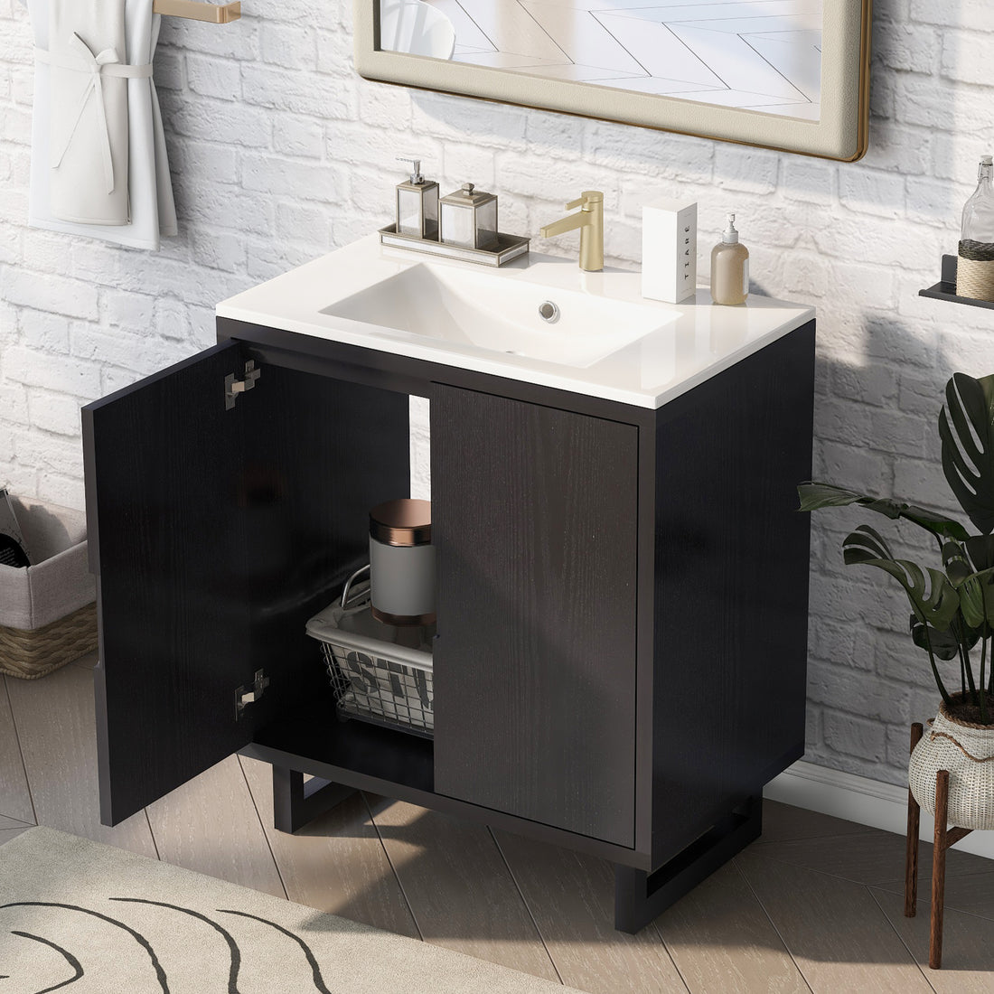 Cabinet Only 30" Bathroom vanity Sink not included wood-solid wood+mdf
