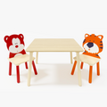 Kids Table And 2 Chairs Set, 3 Pieces Toddler Table And Chair Set, Wooden Activity Play Table Set Bear&Tiger Natural Solid Wood Mdf