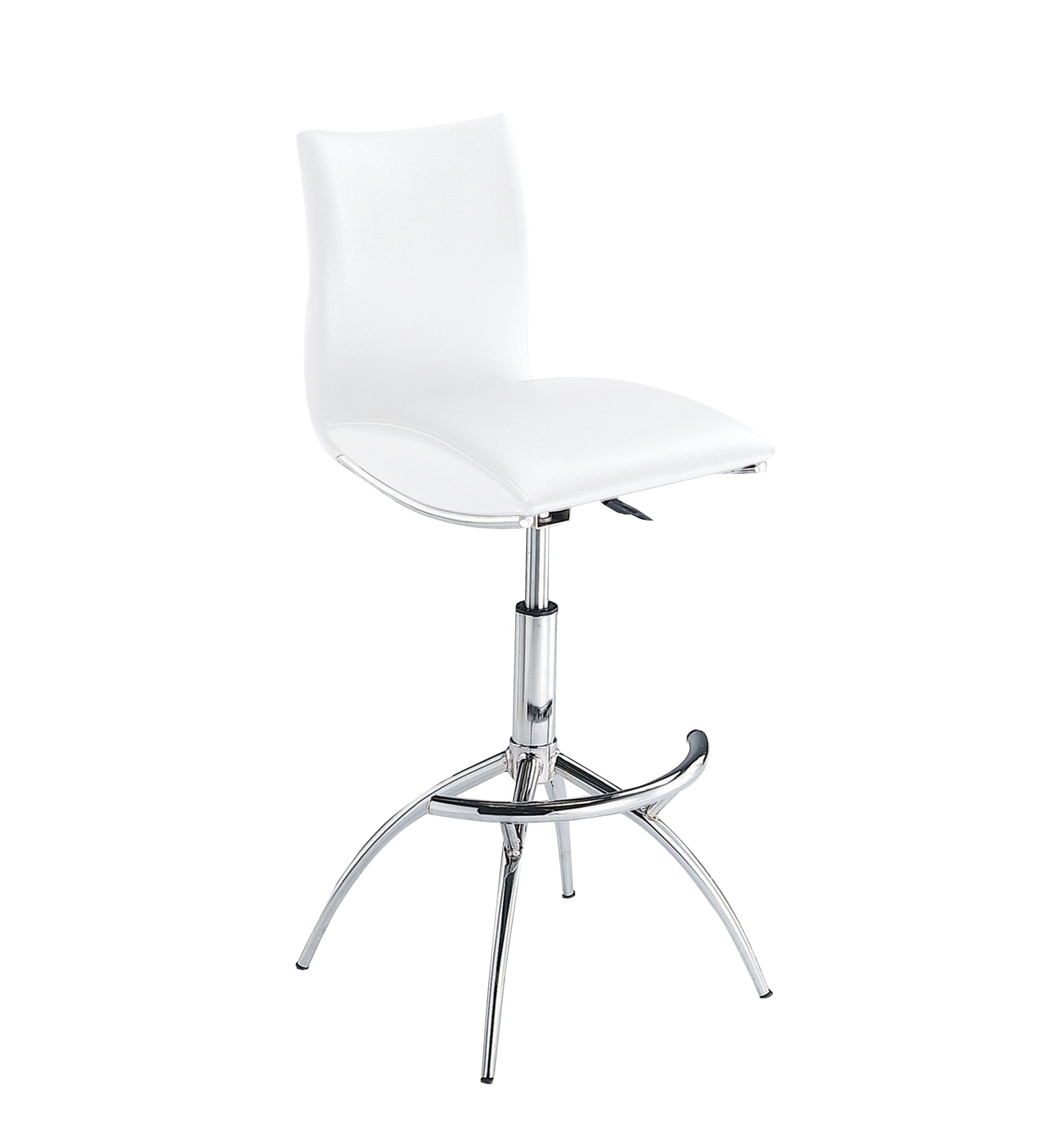 Modern Barstool Chrome Adjustable Height In White Color Cushion Solid Kitchen Solid Back Iron White Pu Polished Foam Wipe Clean Square Contemporary,Modern Bar Stools Foam Chrome