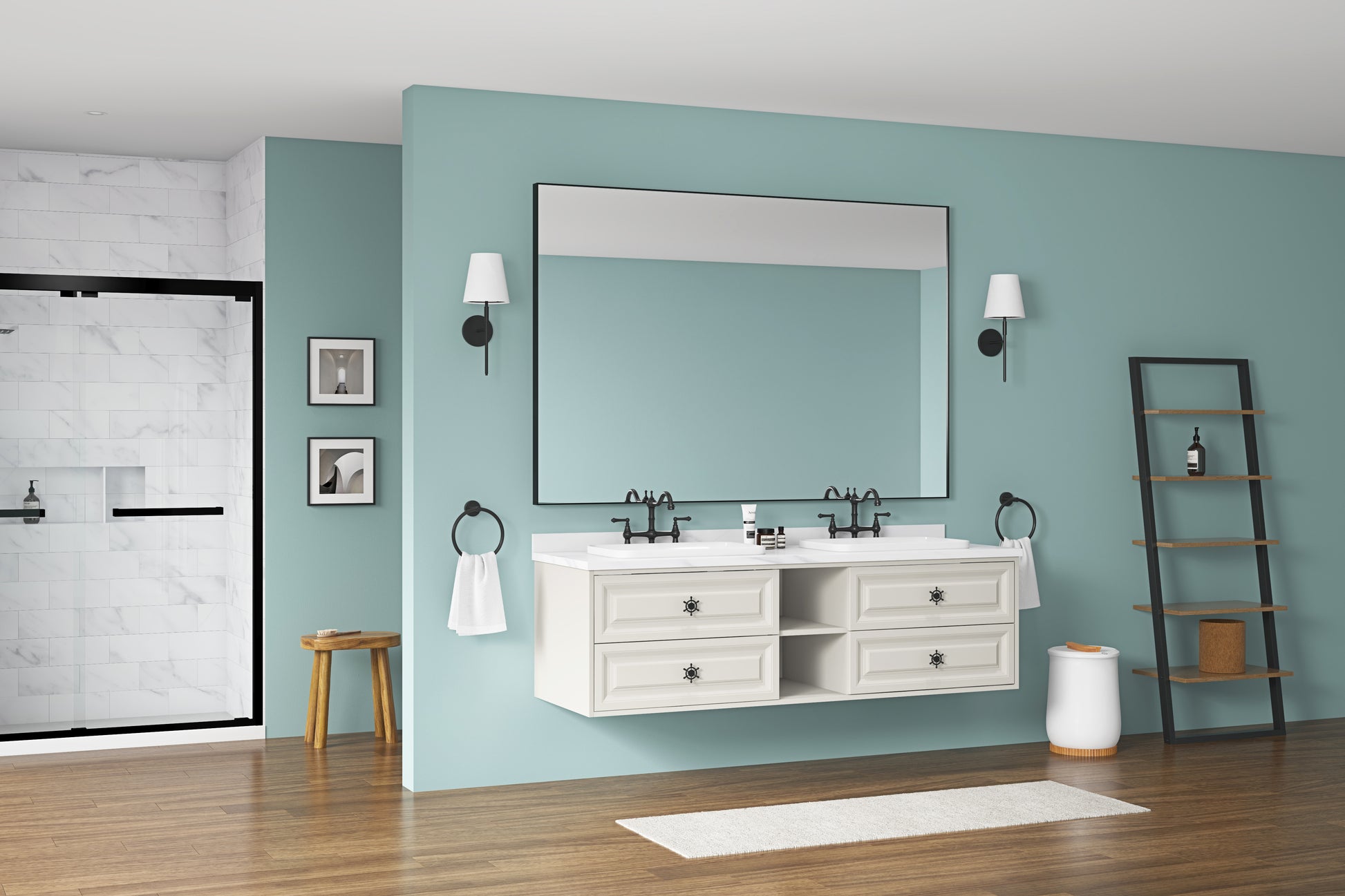 72*23*21In Double Bath Vanity In With White Carrara Top With White Sink Khaki Abs Steel Q235 Wood Pvc