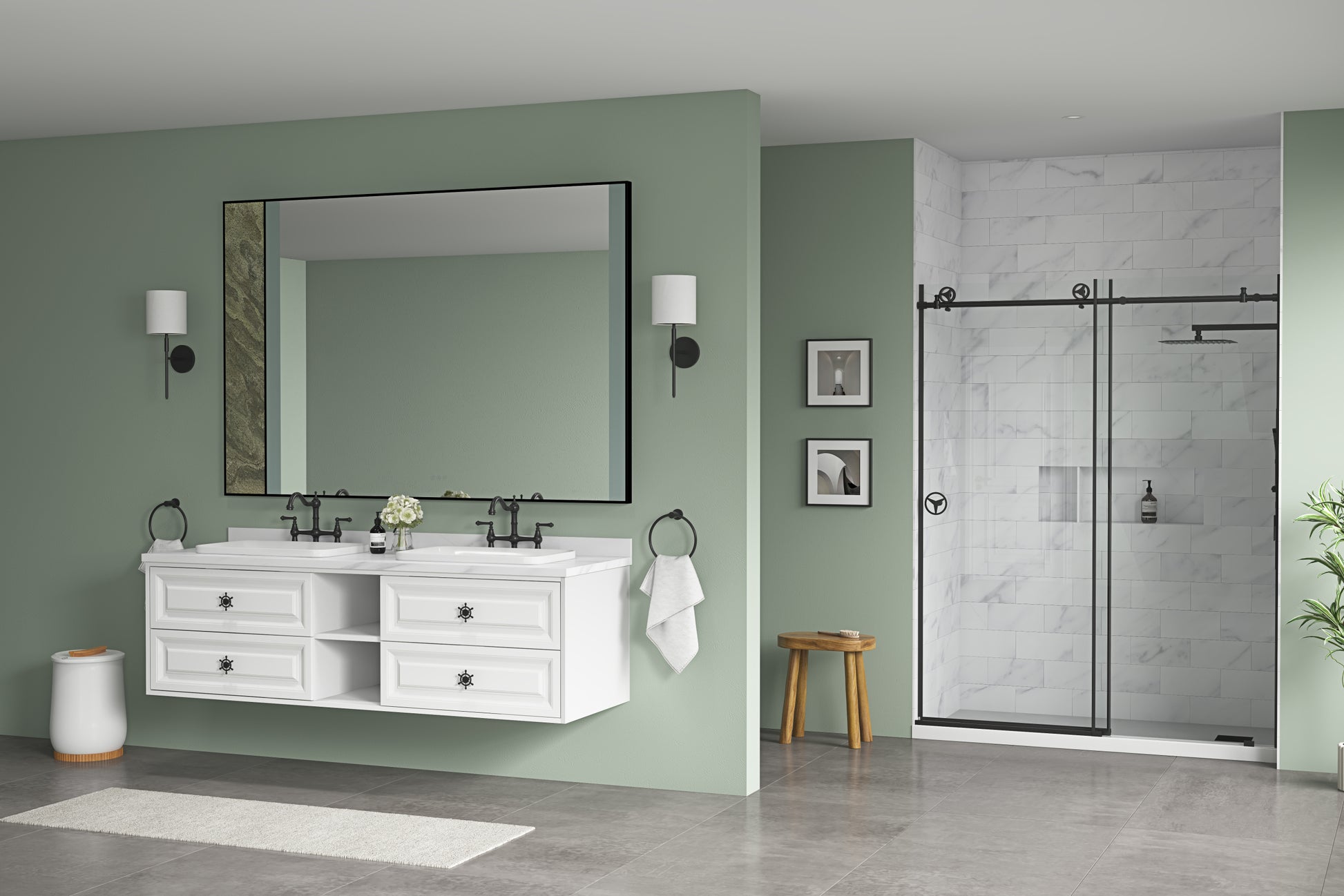 72x 48Inch LED Mirror Bathroom Vanity Mirror with Back matte black-aluminium