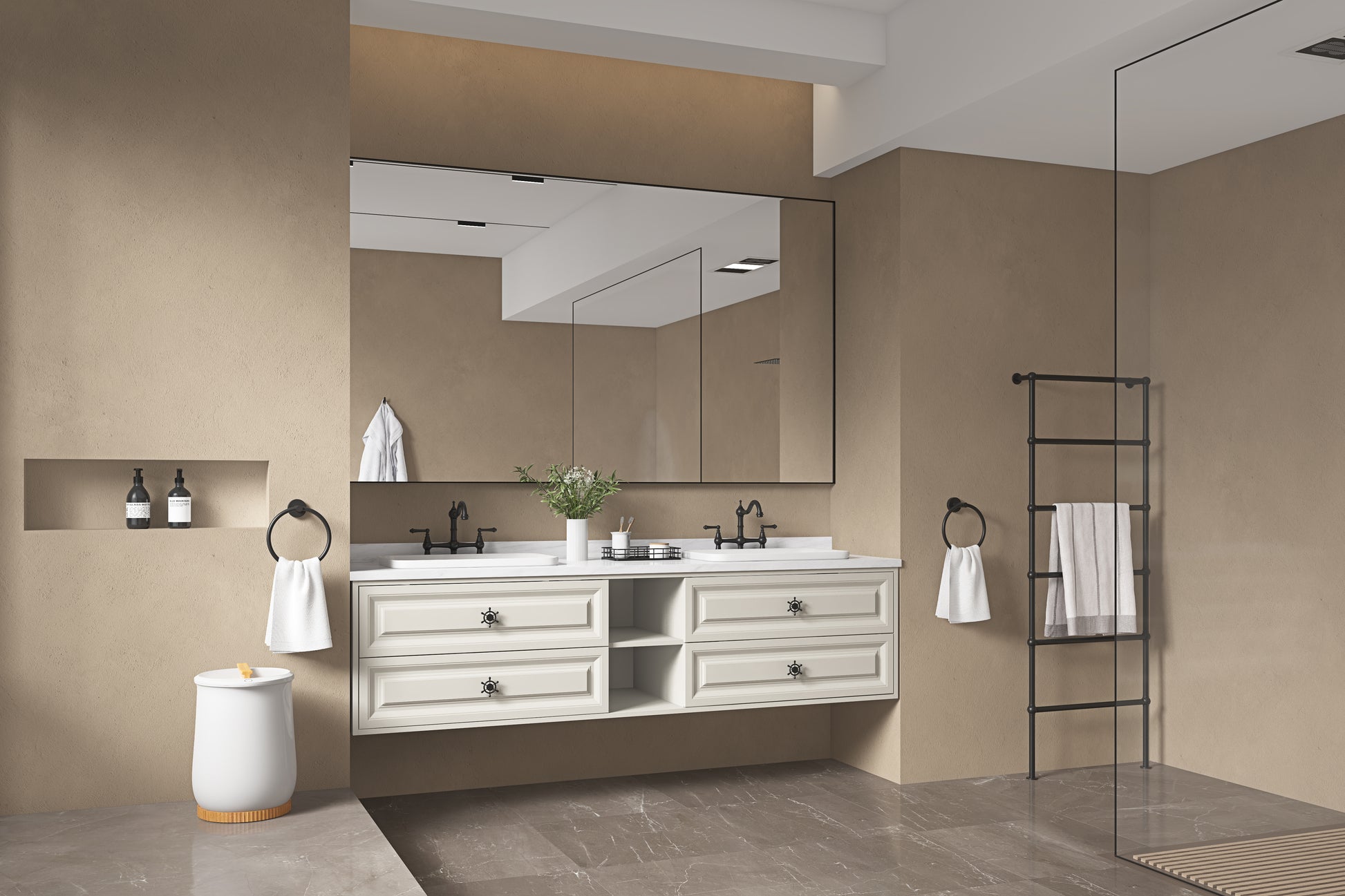 96*23*21In Wall Hung Doulble Sink Bath Vanity Cabinet Only In Bathroom Vanities Without Tops Khaki Abs Steel Q235 Wood Pvc