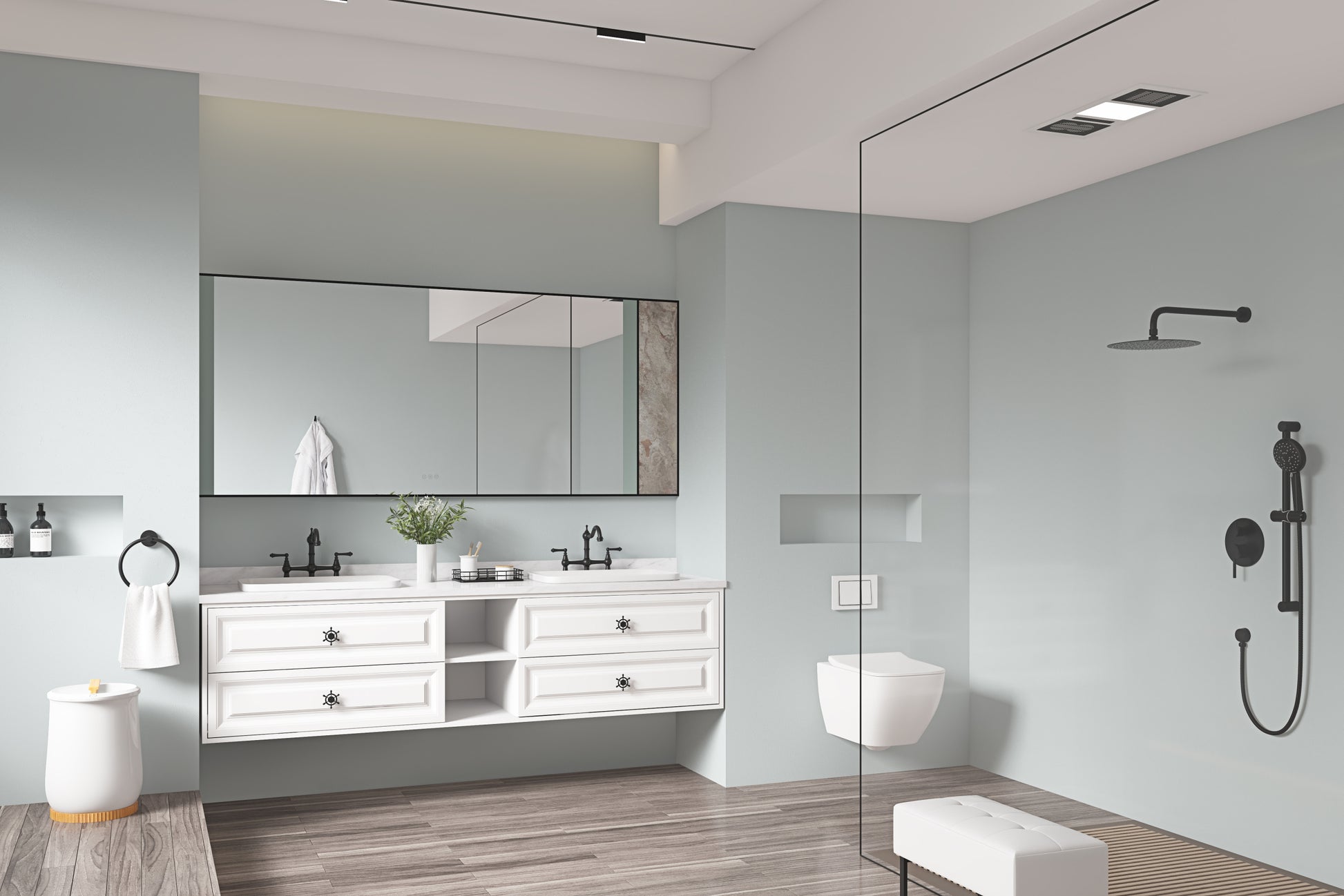 84x 36Inch LED Mirror Bathroom Vanity Mirror with Back matt black-aluminium