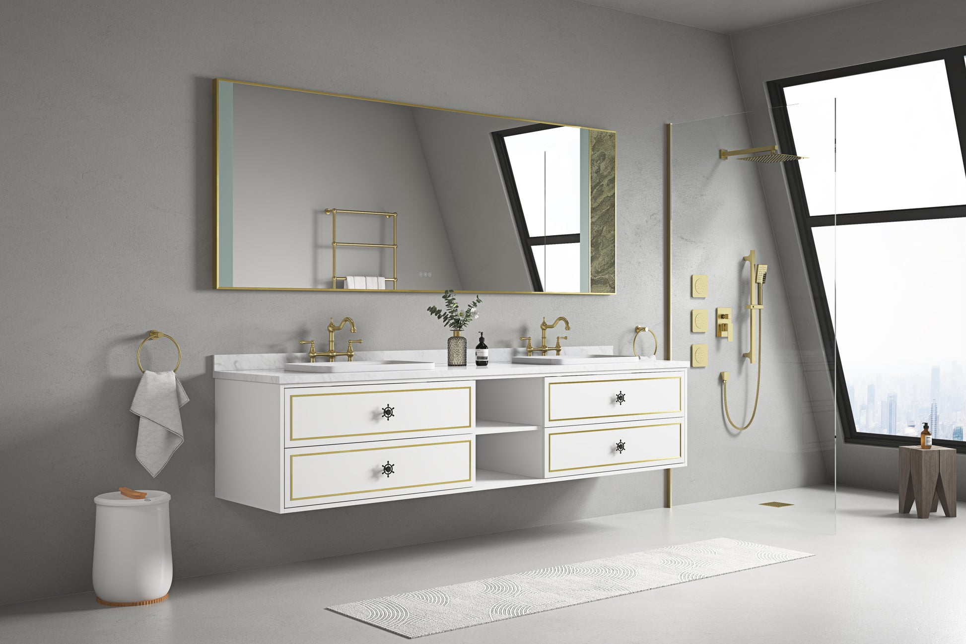 84x 36Inch LED Mirror Bathroom Vanity Mirror with Back gold-aluminium