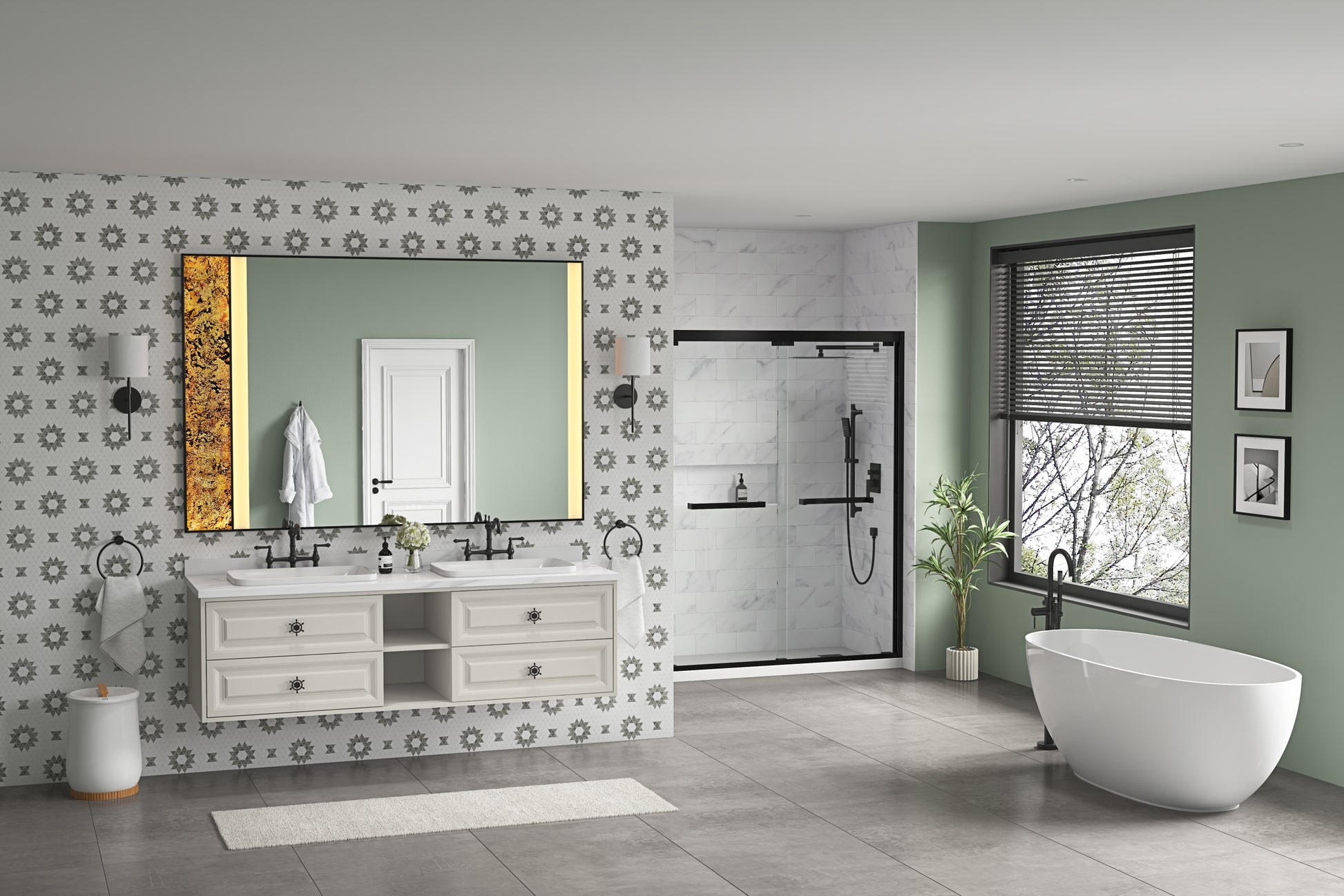 72x 48Inch LED Mirror Bathroom Vanity Mirror with Back matte black-aluminium