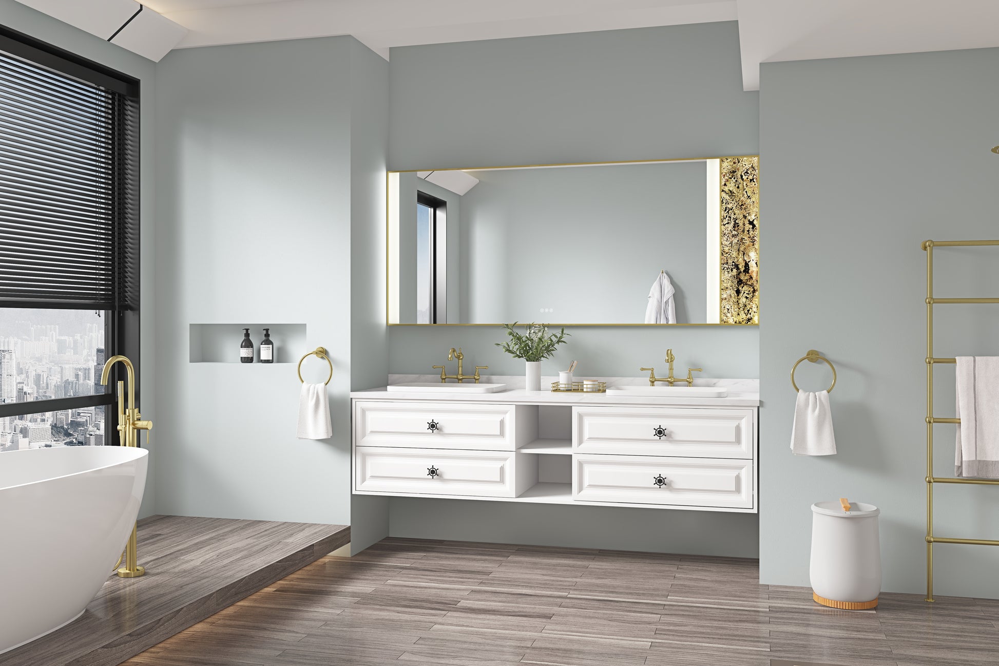 84In. W X 23 In. D X21 In. H Double Bath Vanity In With White Carrara Top With White Sink White Abs Steel Q235 Wood Pvc