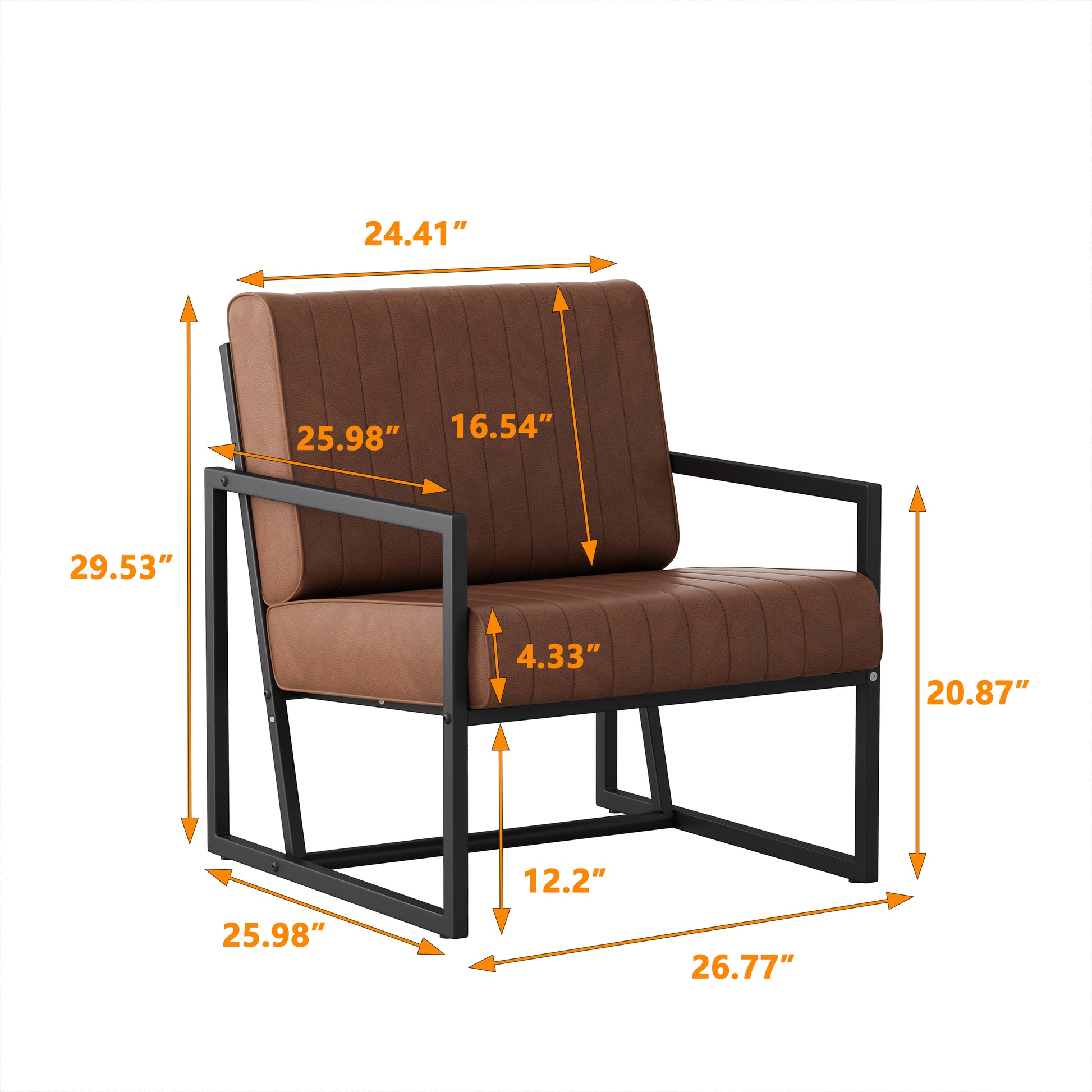 Modern Fashion Pu Leather Feature Armchair With Metal Frame Extra Thick Padded Backrest And Seat Cushion, For Living Room,Bedroom, Office, Studio, Brown Brown Pu Leather