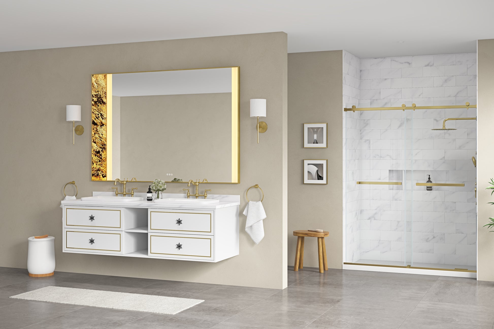 84x 48Inch LED Mirror Bathroom Vanity Mirror with Back gold-aluminium