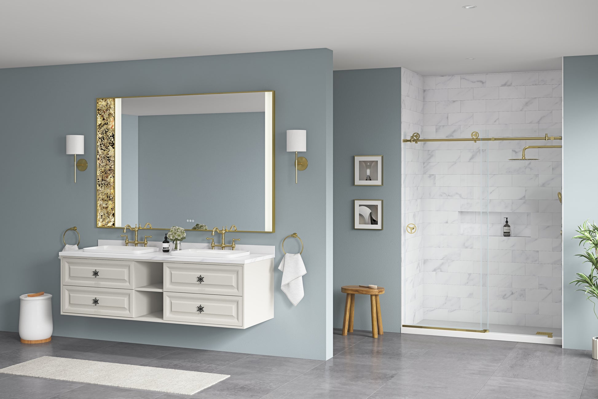 72x 48Inch LED Mirror Bathroom Vanity Mirror with Back gold-aluminium