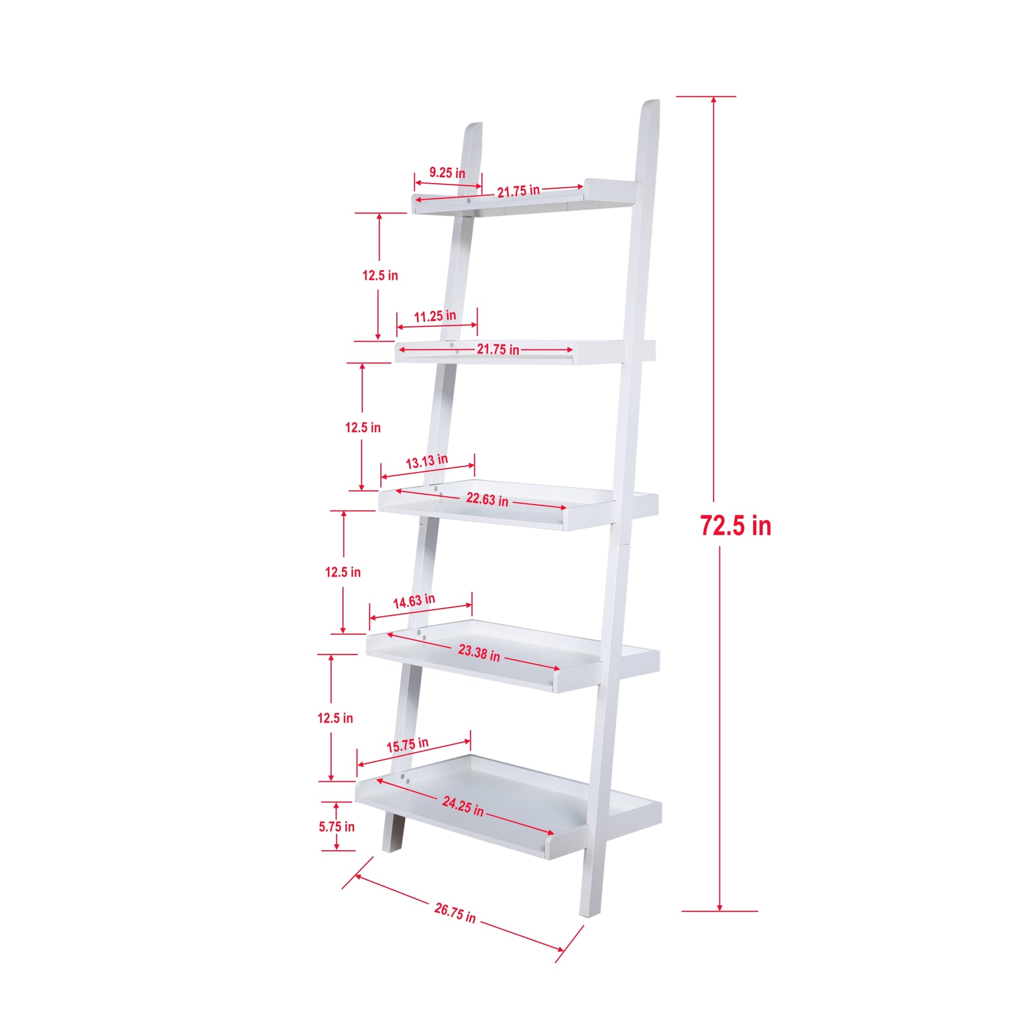 5 Tier Ladder Shelf white-wood