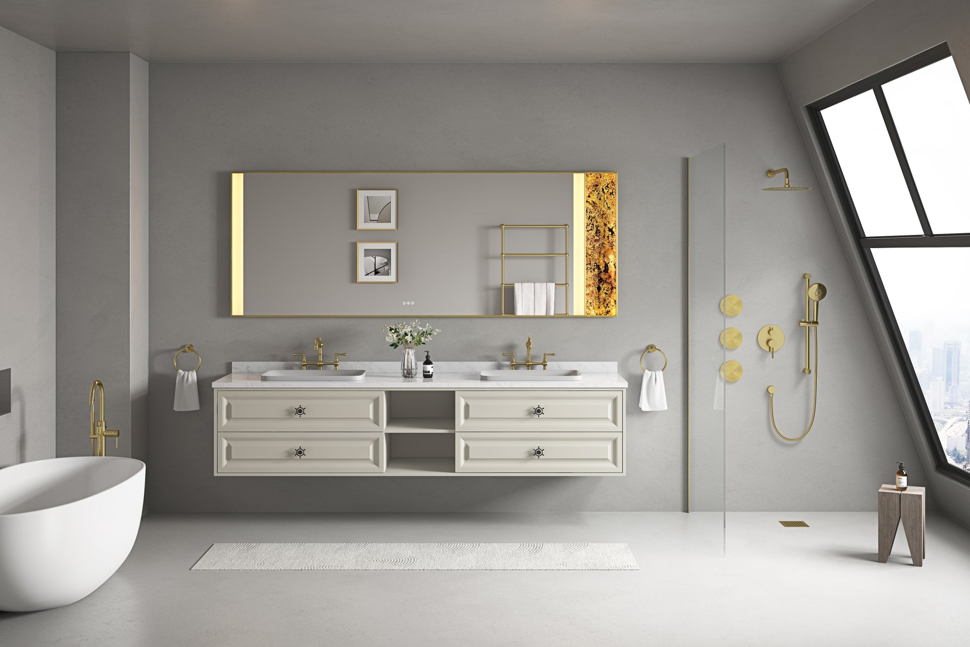 84x 36Inch LED Mirror Bathroom Vanity Mirror with Back gold-aluminium