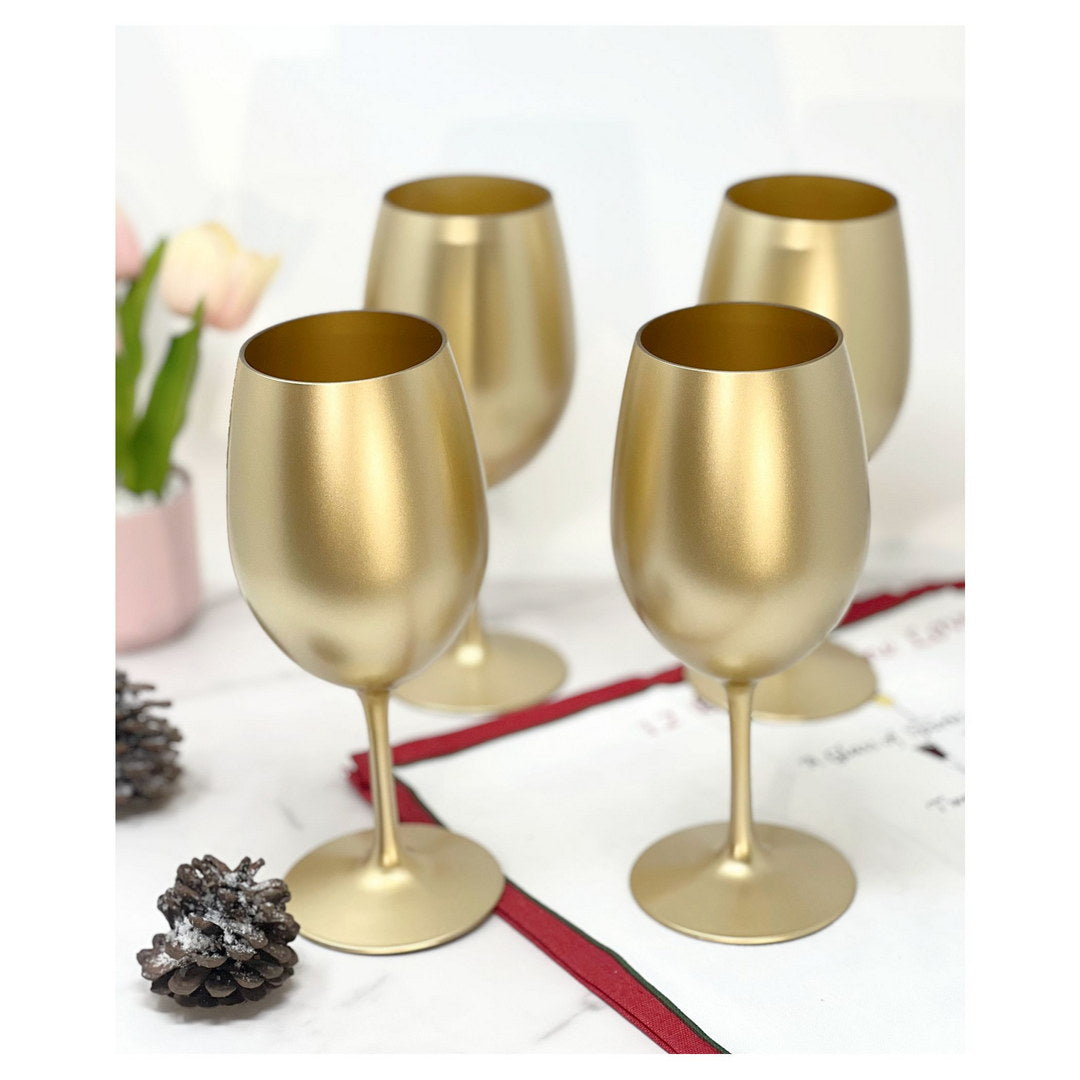 Metallic Gold Color Plastic Wine Glasses Set Of 4 20Oz , Bpa Free Acrylic Wine Glass Set, Unbreakable Red Wine Glasses, White Wine Glasses Gold Acrylic