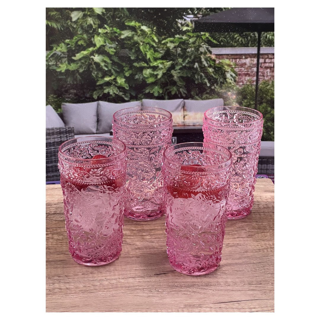 Paisley Acrylic Glasses Drinking Set of 4 Hi Ball 17oz pink-acrylic