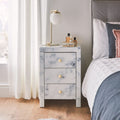 Tempered Glass Nightstand, Marble Nightstand With 3 Drawers,Side Table For Bedroom, Living Room Matte White Mdf