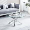 Modern Round Tempered Glass Coffee Table With Chrome Legs Silver Tempered Glass