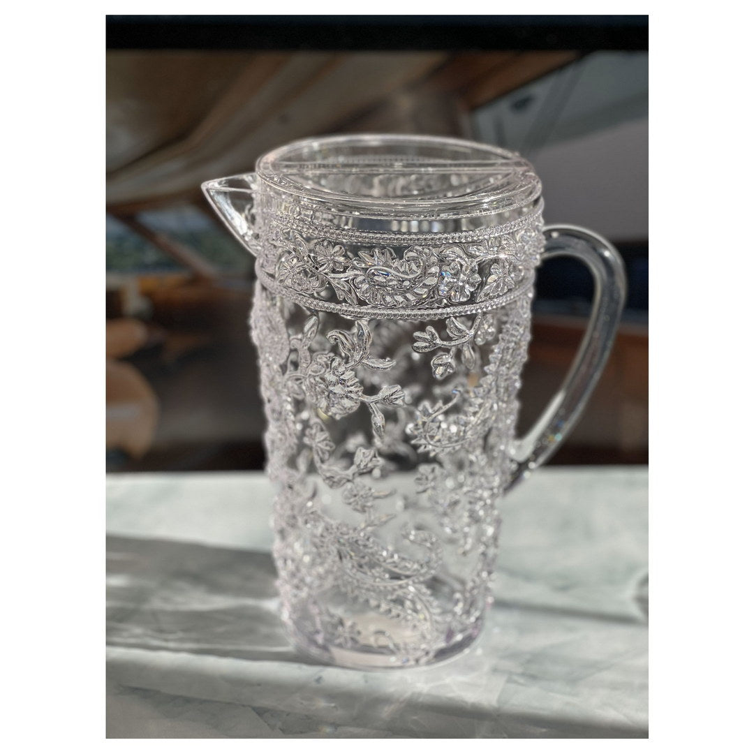 2.5 Quarts Water Pitcher With Lid, Paisley Unbreakable Plastic Pitcher, Drink Pitcher, Juice Pitcher With Spout Bpa Free Clear Acrylic