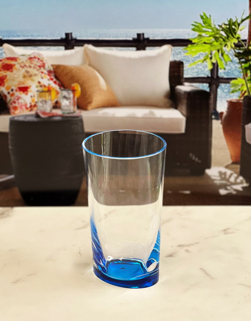 Oval Halo Acrylic Glasses Drinking Set Of 4 Hi Ball 15Oz , Plastic Drinking Glasses, Bpa Free Cocktail Glasses, Drinkware Set, Plastic Water Tumblers Blue Acrylic