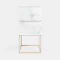 Tempered Glass Marble Stone Double Drawer Bedside Table For Bedroom, Living Room Pink White Mdf Glass