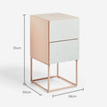 Tempered Glass Marble Stone Double Drawer Bedside Table For Bedroom, Living Room Pink White Mdf Glass